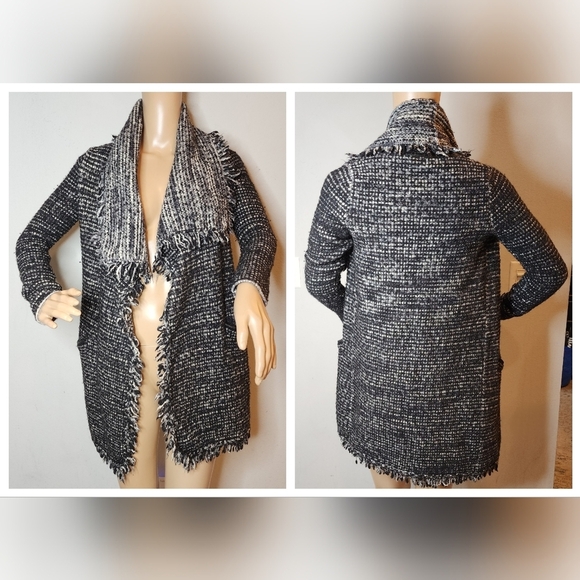 Vince Black Tweed Wool open front fringe jacket cardigan. Size XS - Picture 13 of 16